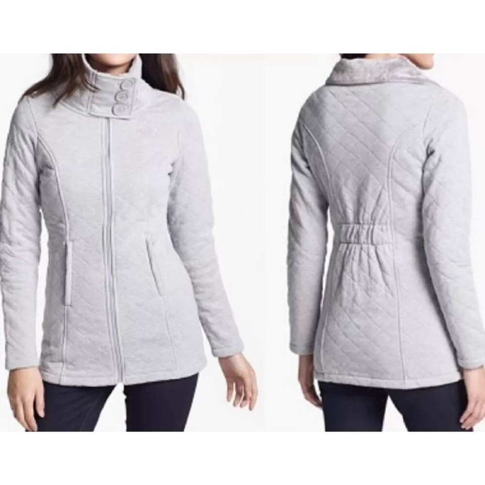 The North Face Caroluna Jacket Women’s Small Gray Quilted Fleece Lined Full Zip